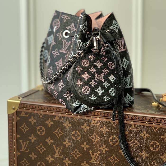 Louis Vuitton LV Women Bella Bucket Bag Black Perforated Mahina Calf Leather (5)