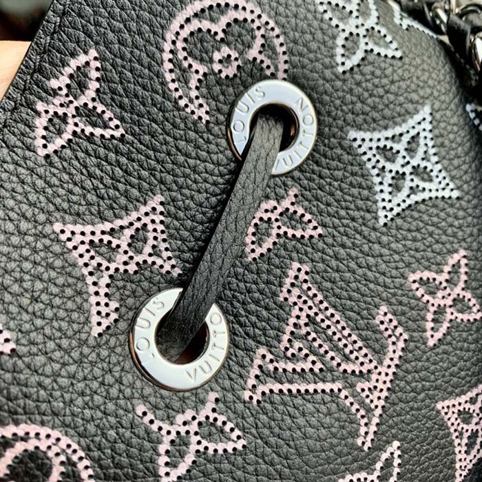 Louis Vuitton LV Women Bella Bucket Bag Black Perforated Mahina Calf Leather (7)
