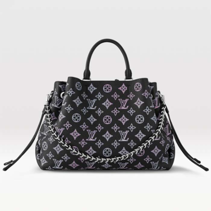 Louis Vuitton LV Women Bella Tote Black Perforated Mahina Calf Leather