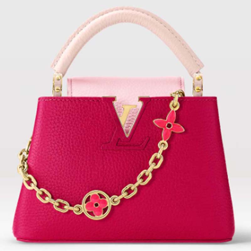 Louis Vuitton LV Women Capucines BB Handbag Rose Pink Taurillon Leather