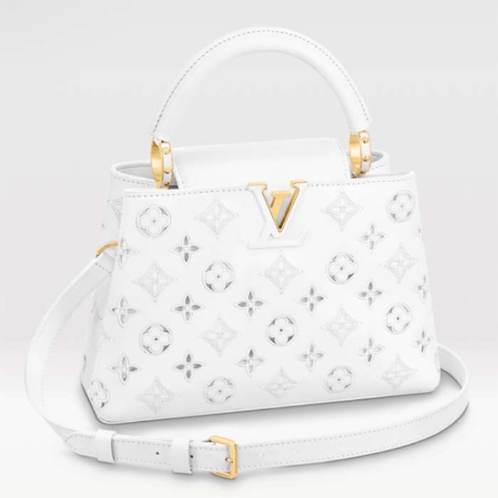 Louis Vuitton LV Women Capucines BB Handbag White Calfskin Cowhide Leather