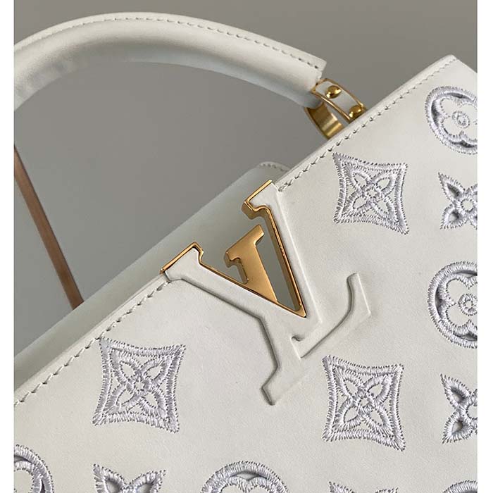 Louis Vuitton LV Women Capucines BB Handbag White Calfskin Cowhide Leather (6)
