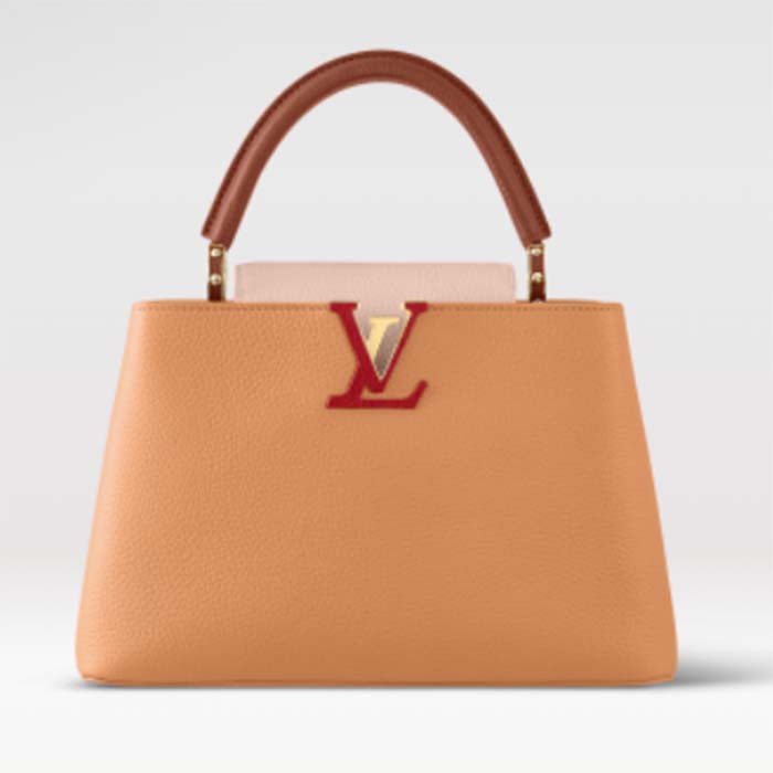 Louis Vuitton LV Women Capucines MM Handbag Beige Brown Taurillon Leather
