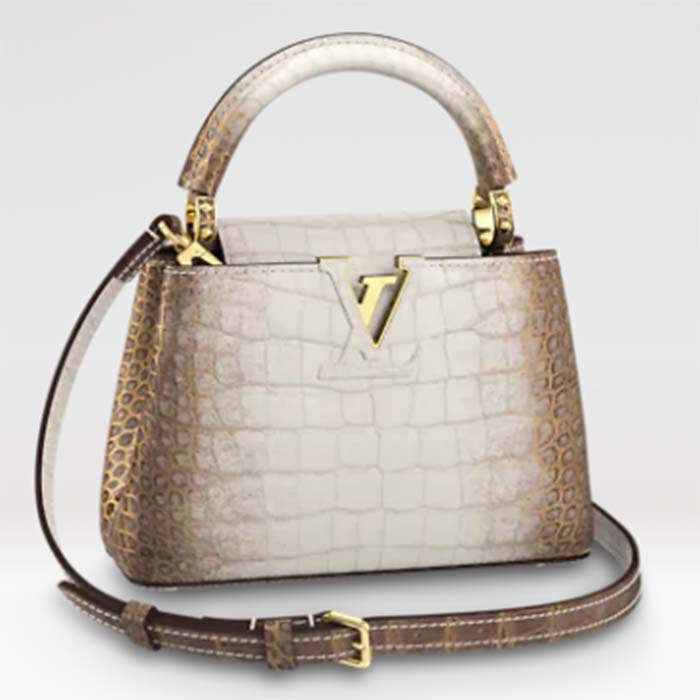 Louis Vuitton LV Women Capucines Mini Handbag Beige Brown Brilliant Alligator Leather