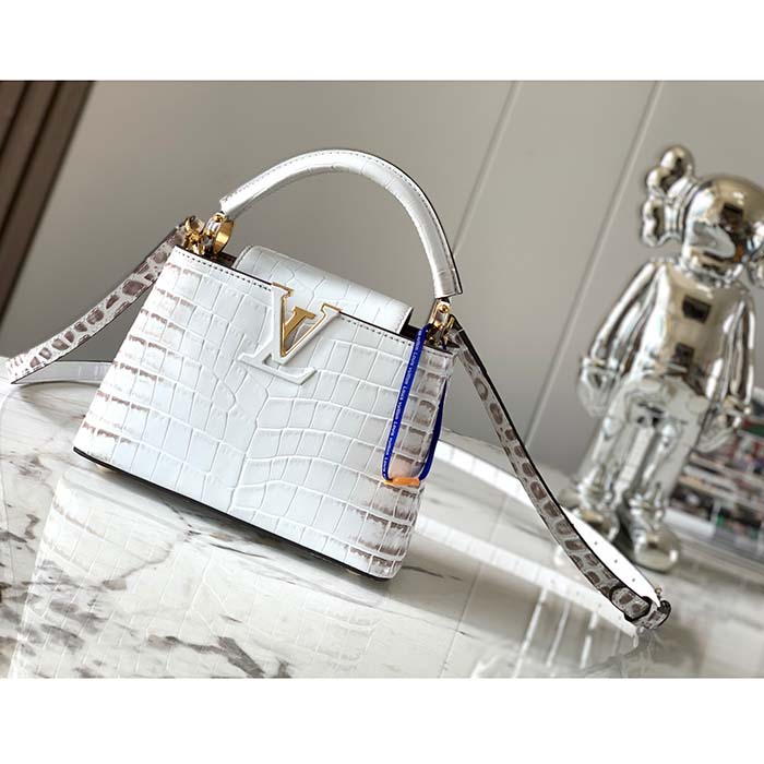 Louis Vuitton LV Women Capucines Mini Handbag Beige Brown Brilliant Alligator Leather (5)