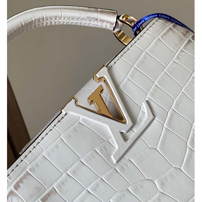 Louis Vuitton LV Women Capucines Mini Handbag Beige Brown Brilliant Alligator Leather (9)