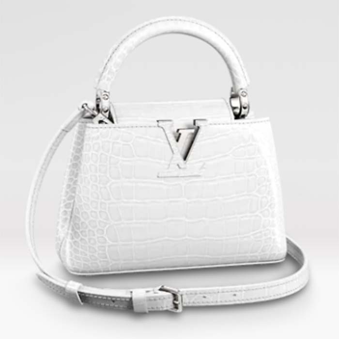 Louis Vuitton LV Women Capucines Mini Handbag White Brilliant Crocodilien Leather