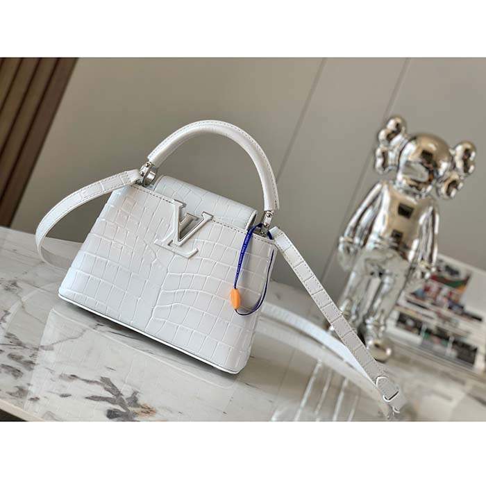 Louis Vuitton LV Women Capucines Mini Handbag White Brilliant Crocodilien Leather (2)