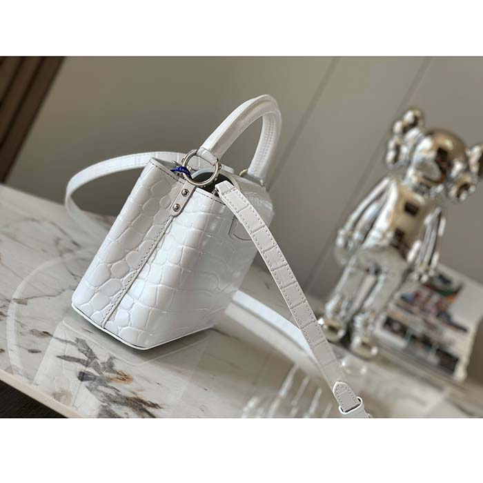 Louis Vuitton LV Women Capucines Mini Handbag White Brilliant Crocodilien Leather (3)