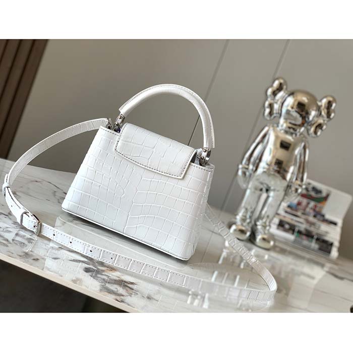 Louis Vuitton LV Women Capucines Mini Handbag White Brilliant Crocodilien Leather (4)