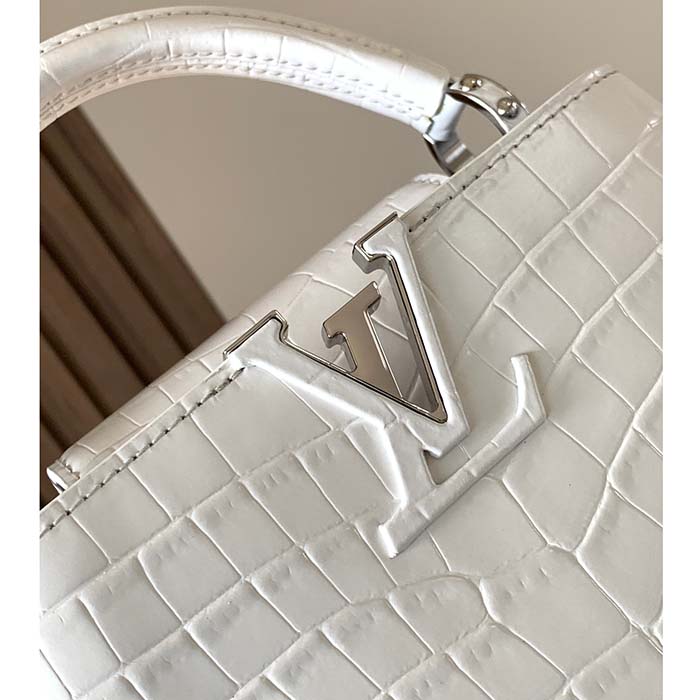 Louis Vuitton LV Women Capucines Mini Handbag White Brilliant Crocodilien Leather (6)