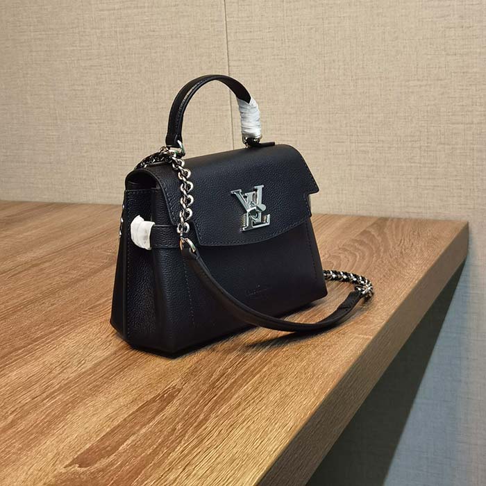 Louis Vuitton LV Women Lockme Ever Mini Handbag Black Grained Calf Leather (3)