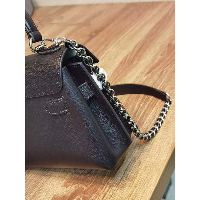 Louis Vuitton LV Women Lockme Ever Mini Handbag Black Grained Calf Leather (9)