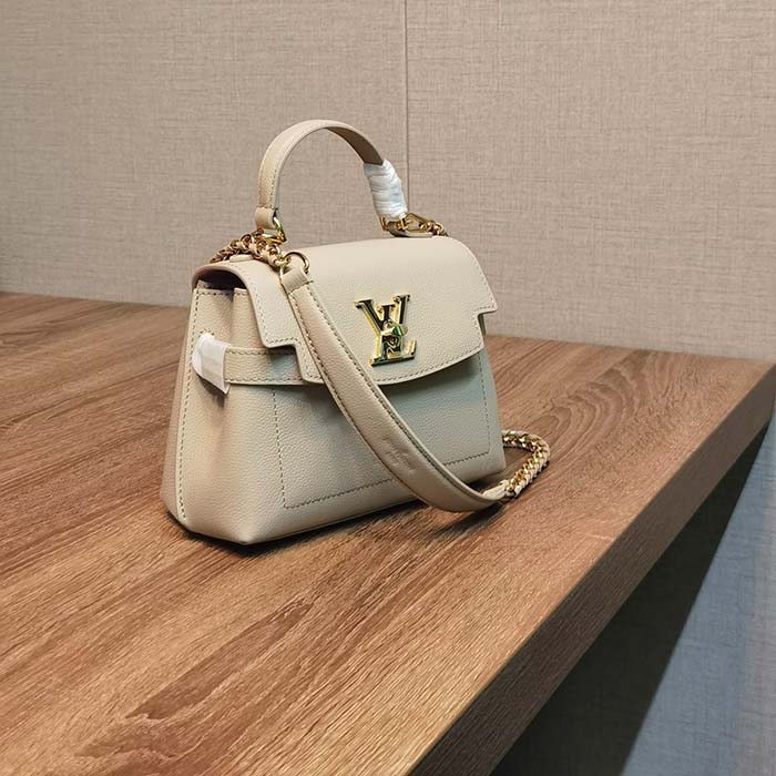 Louis Vuitton LV Women Lockme Ever Mini Handbag Greige Grained Calf Leather (10)