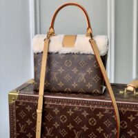 Louis Vuitton LV Women Locky BB Handbag Beige Brown Monogram Coated Canvas Shearling (10)