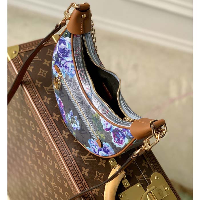 Louis Vuitton LV Women Loop Baguette Handbag Blue Coated Canvas (11)