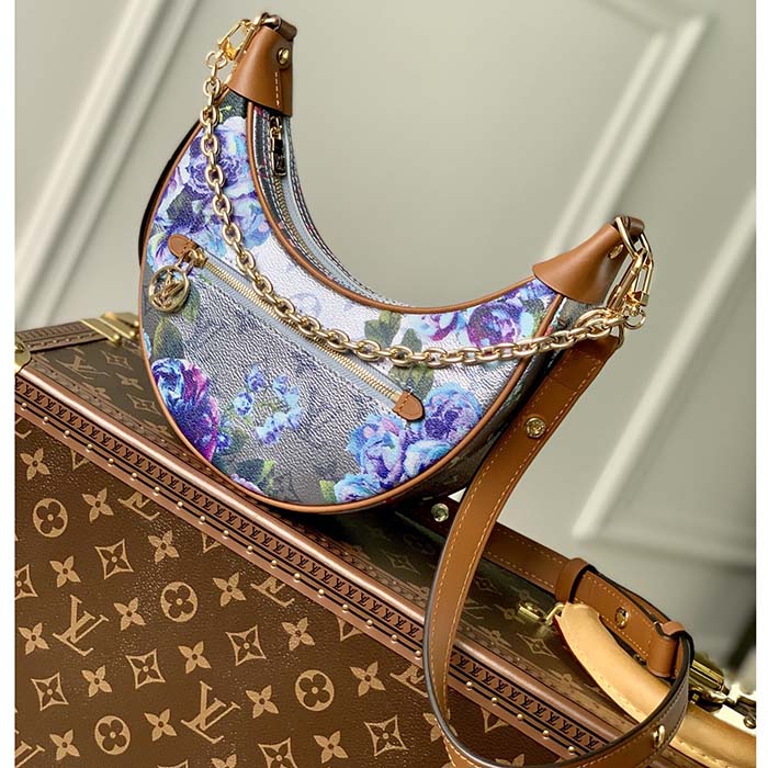 Louis Vuitton LV Women Loop Baguette Handbag Blue Coated Canvas (12)
