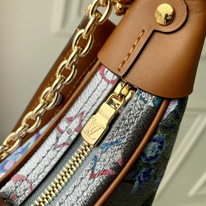 Louis Vuitton LV Women Loop Baguette Handbag Blue Coated Canvas (13)