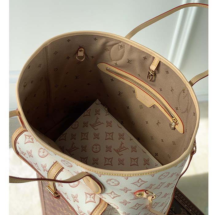 Louis Vuitton LV Women Neverfull MM Tote Bag Beige Monogram Coated Canvas (11)