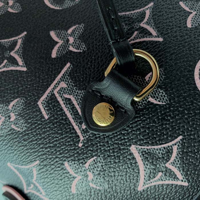 Louis Vuitton LV Women Neverfull MM Tote Bag Black Monogram Coated Canvas (10)