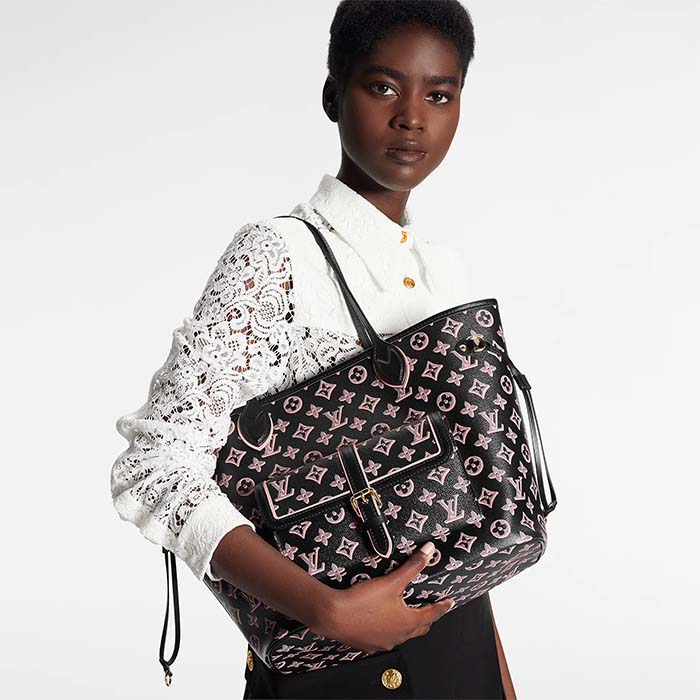 Louis Vuitton LV Women Neverfull MM Tote Bag Black Monogram Coated Canvas (3)