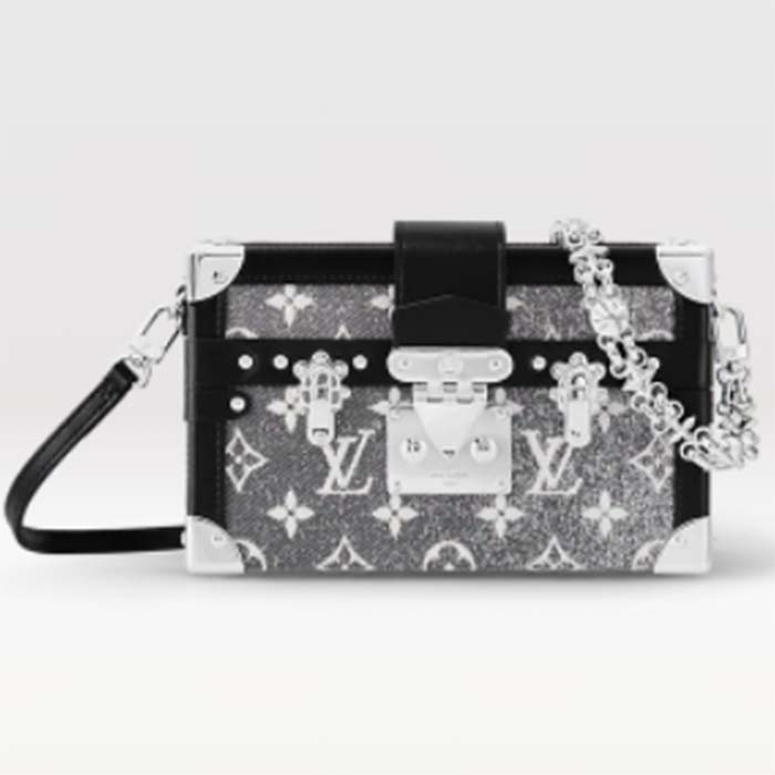 Louis Vuitton LV Women Petite Malle Handbag Gray Denim Textile Jacquard (1)