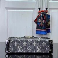 Louis Vuitton LV Women Petite Malle Handbag Gray Denim Textile Jacquard (1)