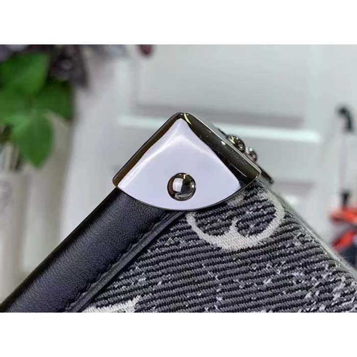 Louis Vuitton LV Women Petite Malle Handbag Gray Denim Textile Jacquard (6)