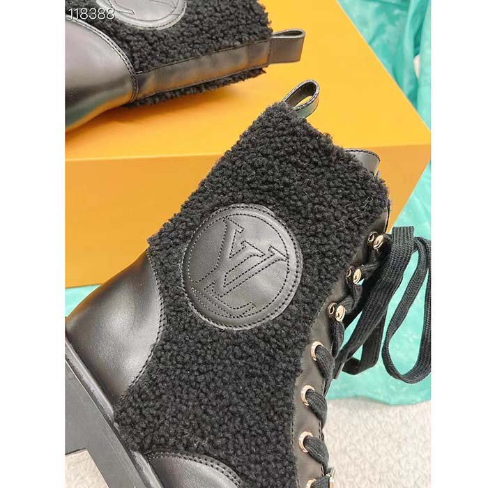 Louis Vuitton LV Women Territory Flat Ranger Black Calf Leather Wool (5)