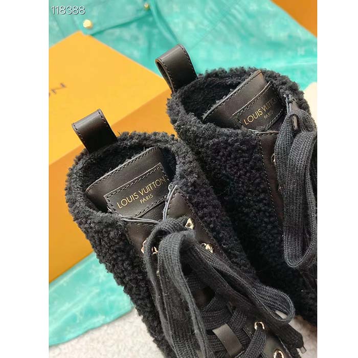 Louis Vuitton LV Women Territory Flat Ranger Black Calf Leather Wool (6)