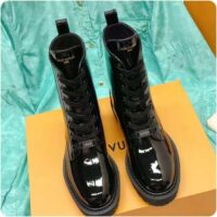 Louis Vuitton LV Women Territory Flat Ranger Black Patent Calf Leather Treaded Rubber (4)