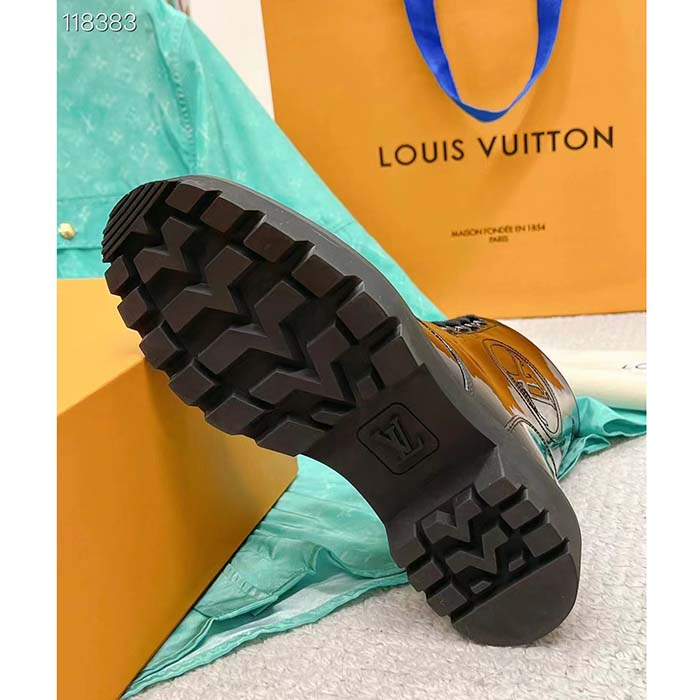 Louis Vuitton LV Women Territory Flat Ranger Black Patent Calf Leather Treaded Rubber (8)