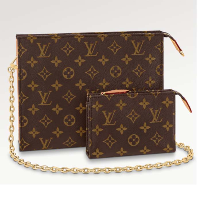 Louis Vuitton LV Women Toiletry Pouch On Chain Monogram Coated Canvas Cowhide (13)