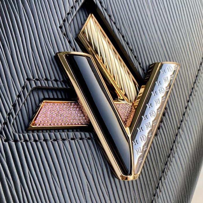 Louis Vuitton LV Women Twist MM Handbag Black Epi Grained Cowhide (5)