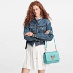 Louis Vuitton LV Women Twist MM Handbag Blue Grained Calfskin Leather - Image 12