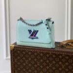 Louis Vuitton LV Women Twist MM Handbag Blue Grained Calfskin Leather - Image 2