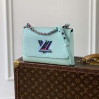 Louis Vuitton LV Women Twist MM Handbag Blue Grained Calfskin Leather (5)