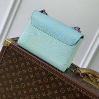 Louis Vuitton LV Women Twist MM Handbag Blue Grained Calfskin Leather (5)