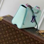 Louis Vuitton LV Women Twist MM Handbag Blue Grained Calfskin Leather - Image 3