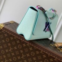 Louis Vuitton LV Women Twist MM Handbag Blue Grained Calfskin Leather (5)