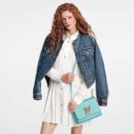 Louis Vuitton LV Women Twist MM Handbag Blue Grained Calfskin Leather - Image 10