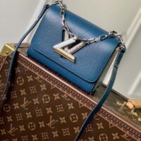 Louis Vuitton LV Women Twist PM Handbag Toledo Blue Epi Grained Cowhide (9)