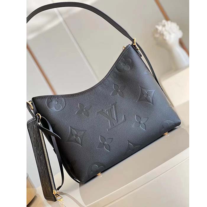 Louis Vuitton Women LV CarryAll PM Handbag Black Embossed Supple Grained Cowhide (3)