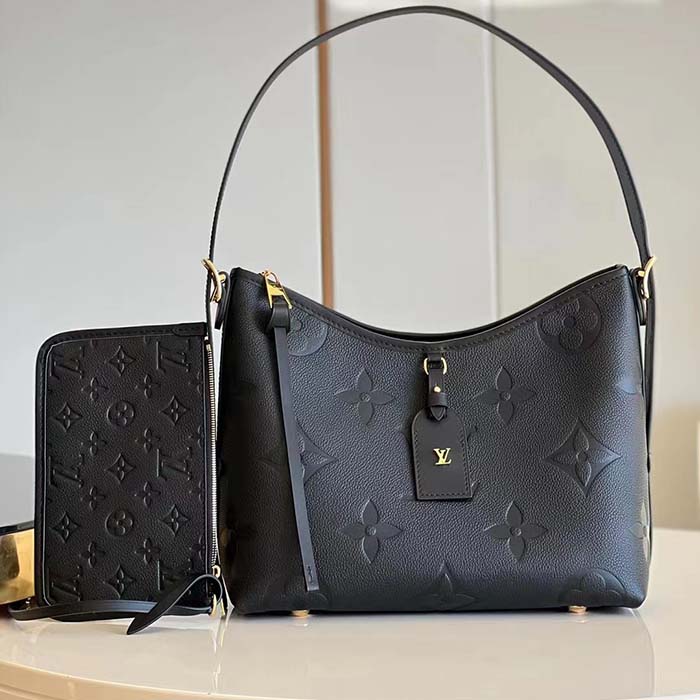 Louis Vuitton Women LV CarryAll PM Handbag Black Embossed Supple Grained Cowhide (7)