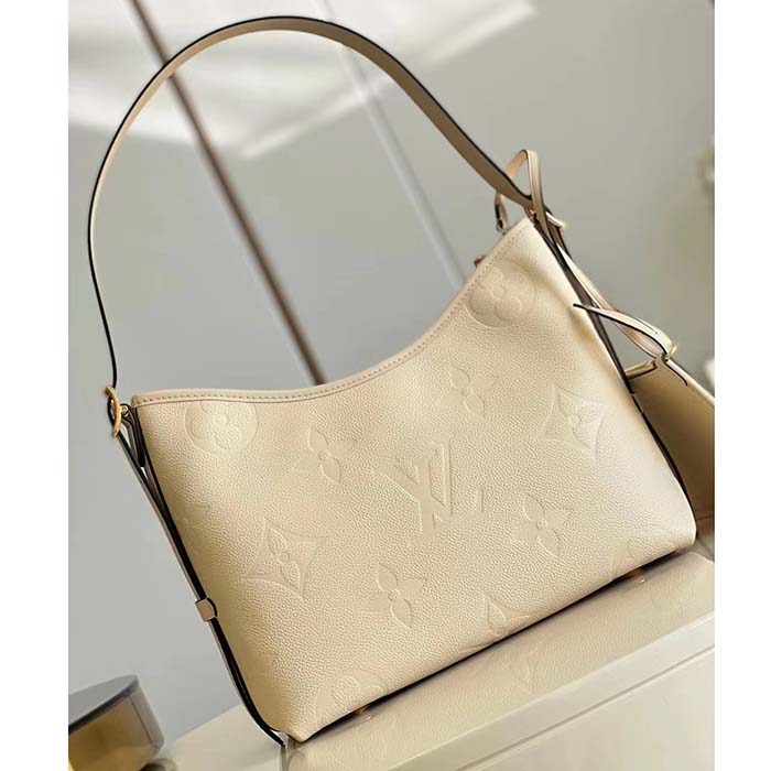 Louis Vuitton Women LV CarryAll PM Handbag Crème Beige Embossed Supple Grained Cowhide (2)