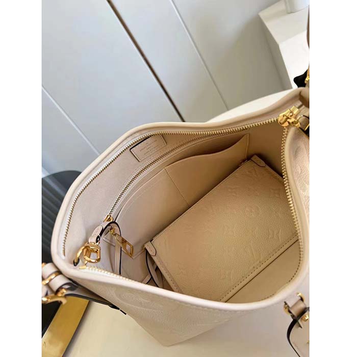Louis Vuitton Women LV CarryAll PM Handbag Crème Beige Embossed Supple Grained Cowhide (5)