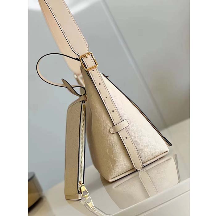 Louis Vuitton Women LV CarryAll PM Handbag Crème Beige Embossed Supple Grained Cowhide (8)
