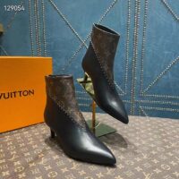 Louis Vuitton Women LV Signature Ankle Boot Black Calf Leather Patent Monogram Canvas (6)