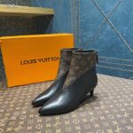 Louis Vuitton Women LV Signature Ankle Boot Black Calf Leather Patent Monogram Canvas - Imagen 8