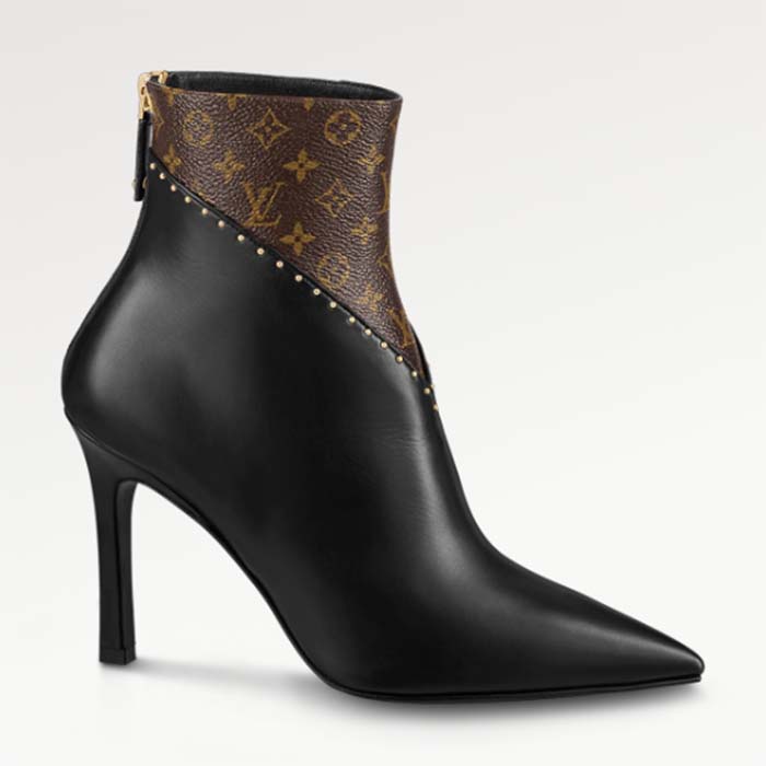 Louis Vuitton Women LV Signature Ankle Boot Black Calf Leather Patent Monogram Canvas